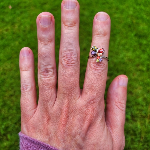 Dazzling Gemstone Butterfly Silver Ring Size 6.5 - Picture 8 of 11